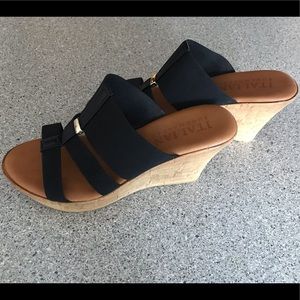 Black Stretch Fabric Wedge Sandal
